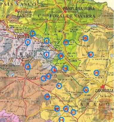 Posiciones calculadas de las listas de los vardulos y vascones en ptolomeo