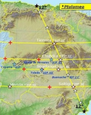 Coordenadas de <span class='resaltar'>PTOLOMEO</span> de hispania. partiendo de un punto oº