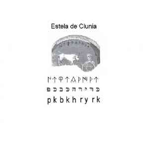 Click para ampliar. Pulsa en el nombre para ver la ficha. Estela de Clunia, Transliteración hebrea.