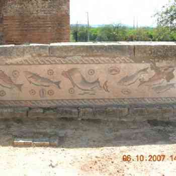 Click para ampliar. Pulsa en el nombre para ver la ficha. Milreu, Portugal - Mosaico com peixes em parede