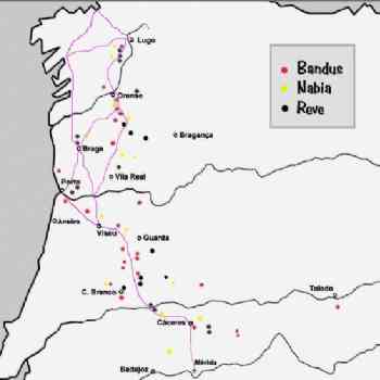 Click para ampliar. Pulsa en el nombre para ver la ficha. Dispersión de los cultos a Bandua, Reve y Nabia