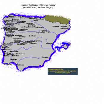 Click para ampliar. Pulsa en el nombre para ver la ficha. Dispersión toponimia indoeuropea 'briga' (DTEHA)