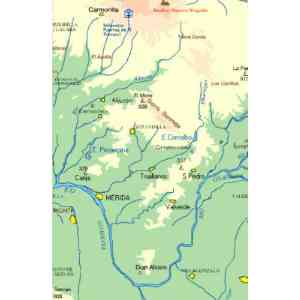 Click para ampliar. Pulsa en el nombre para ver la ficha. Mapa de Mérida y sus embalses de Proserpina y Cornalvo