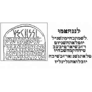 Click para ampliar. Pulsa en el nombre para ver la ficha. Estela de Sinarcas, Transliteración hebrea.