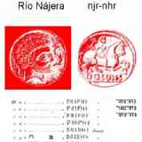 Click para ampliar. Río Nájera, Transliteración numismática calcos Celestino Pujol.