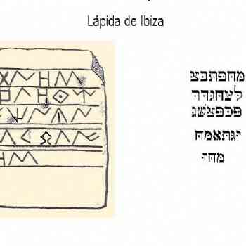 Click para ampliar. Pulsa en el nombre para ver la ficha. Calco de lápida? ibérica de Ibiza, Transliteración hebrea.