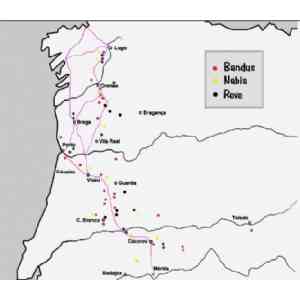Click para ampliar. Pulsa en el nombre para ver la ficha. Dispersión de los cultos a Bandua, Reve y Nabia