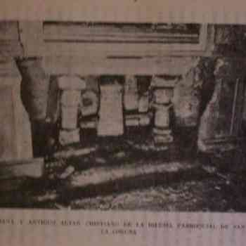 Click para ampliar. Pulsa en el nombre para ver la ficha. Ara romana bajo el altar románico de San Miguel en la iglesia parroquial de Santiago de La Coruña.