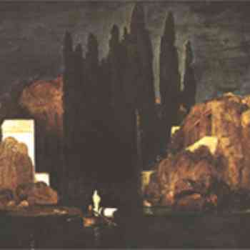 Click para ampliar. Pulsa en el nombre para ver la ficha. Isla de los muertos imaginada por Arnold Böcklin. Musée d’Orsay. Paris