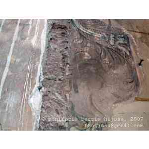 Click para ampliar. Pulsa en el nombre para ver la ficha. Olmos de Pisuerga, altar pintado, 2. 08 detalle de la orla, parte superior